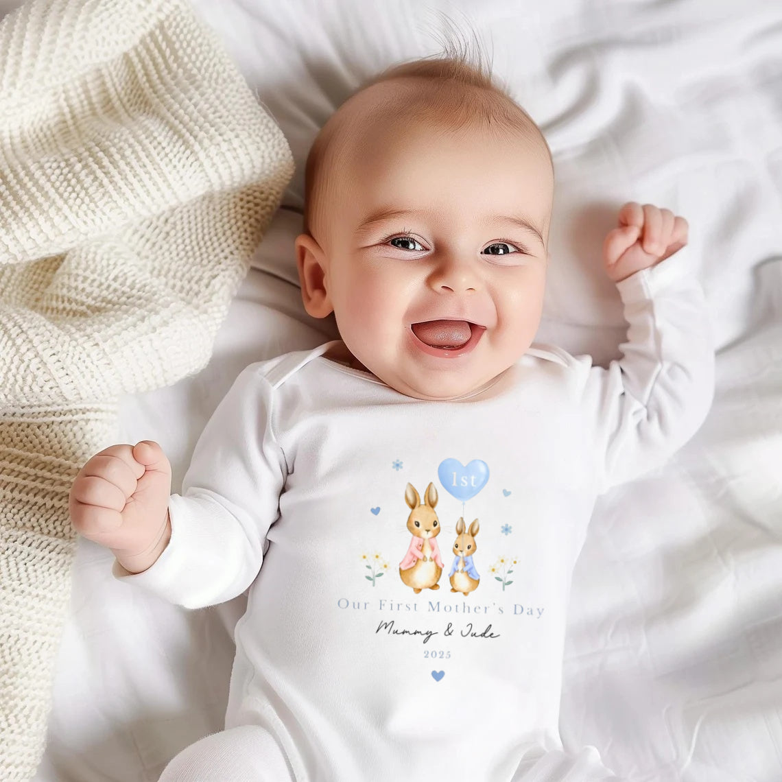 Our First Mother's Day Sleepsuit Personalized Vest for New Mum Bunny