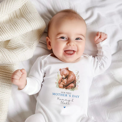 Our First Mother's Day Sleepsuit Personalized New Mum Gift giraffe bear elephant