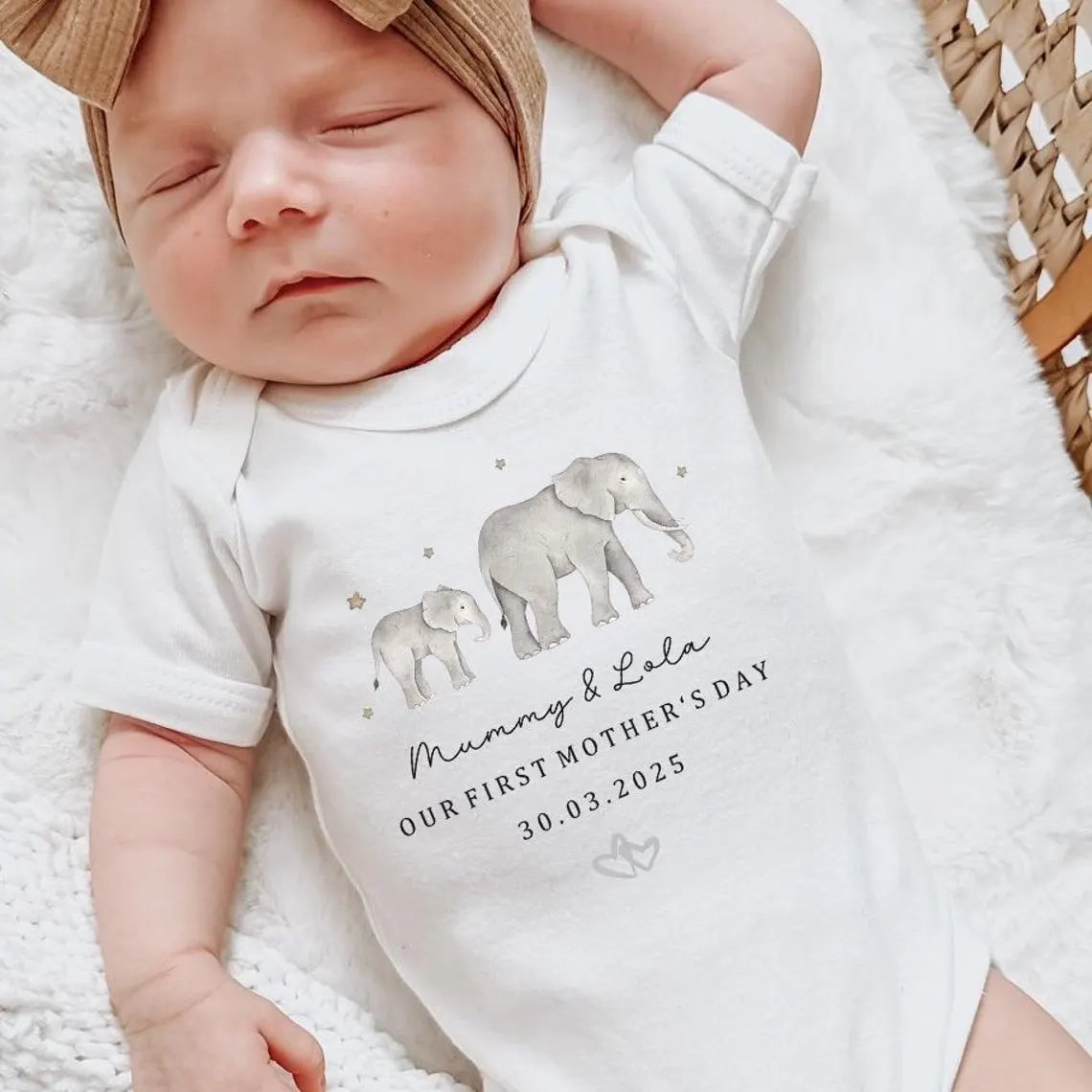 Our First Mother's Day Sleepsuit Personalized New Mum Gift giraffe bear elephant