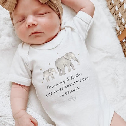 Our First Mother's Day Sleepsuit Personalized New Mum Gift giraffe bear elephant