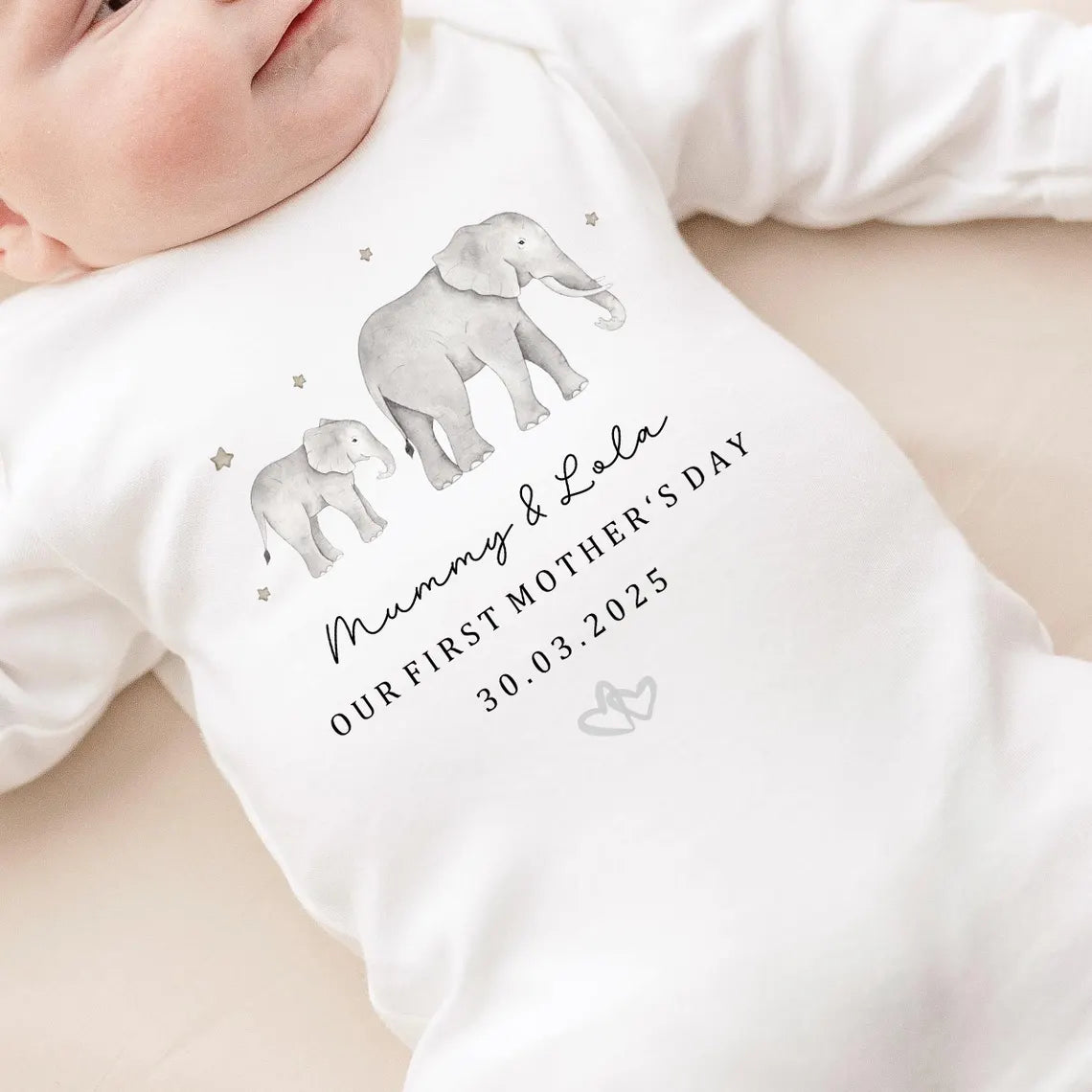 Our First Mother's Day Sleepsuit Personalized New Mum Gift giraffe bear elephant