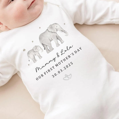 Our First Mother's Day Sleepsuit Personalized New Mum Gift giraffe bear elephant