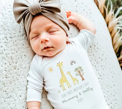 Our First Mother's Day Sleepsuit Personalized New Mum Gift giraffe bear elephant