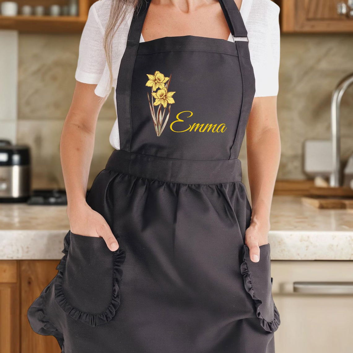 Custom Birth Flower Apron | Personalized Floral Apron with Name