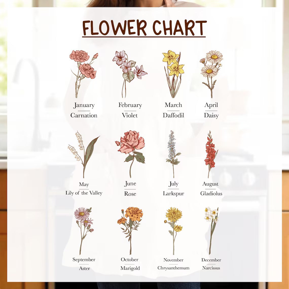 Custom Birth Flower Apron | Personalized Floral Apron with Name