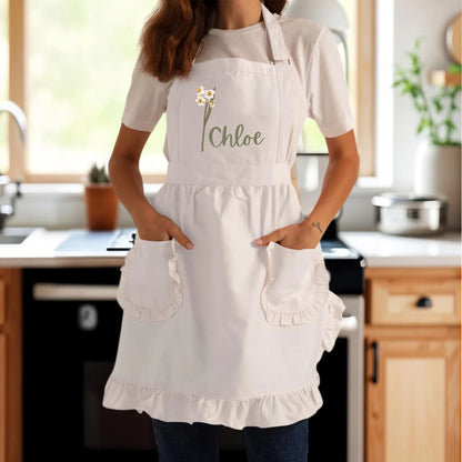 Custom Birth Flower Apron | Personalized Floral Apron with Name