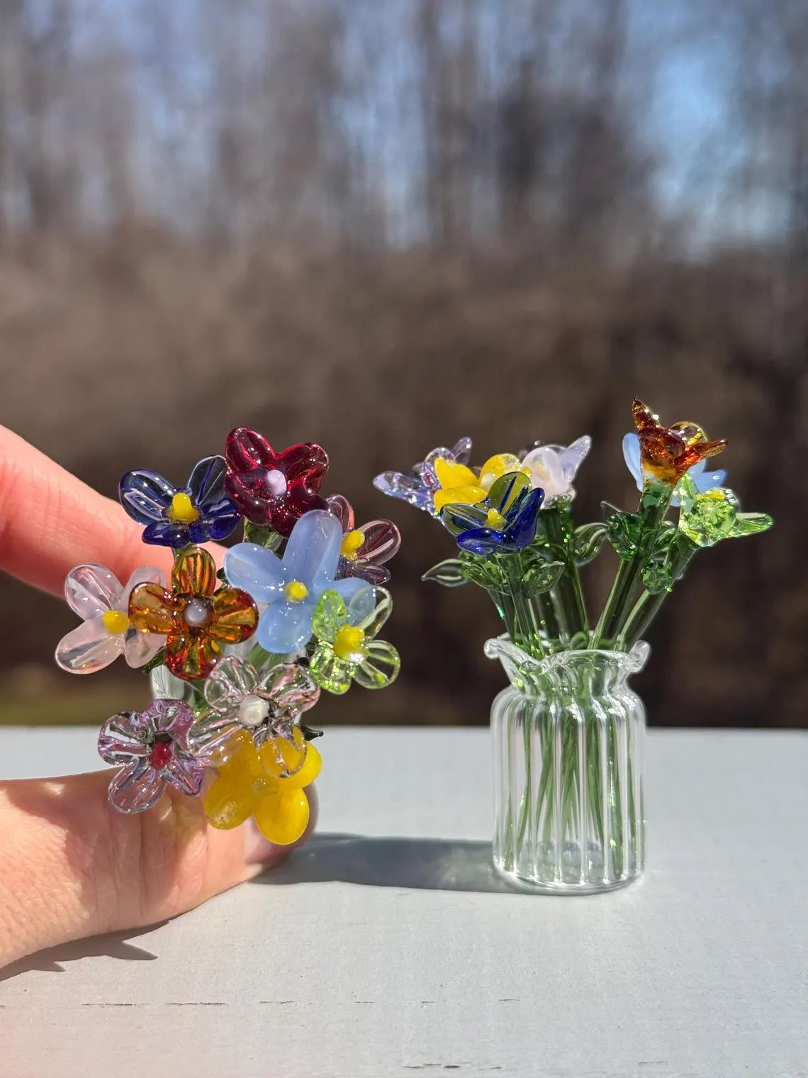 Mini Glass Flower Bouquet – Handcrafted Tabletop Gift