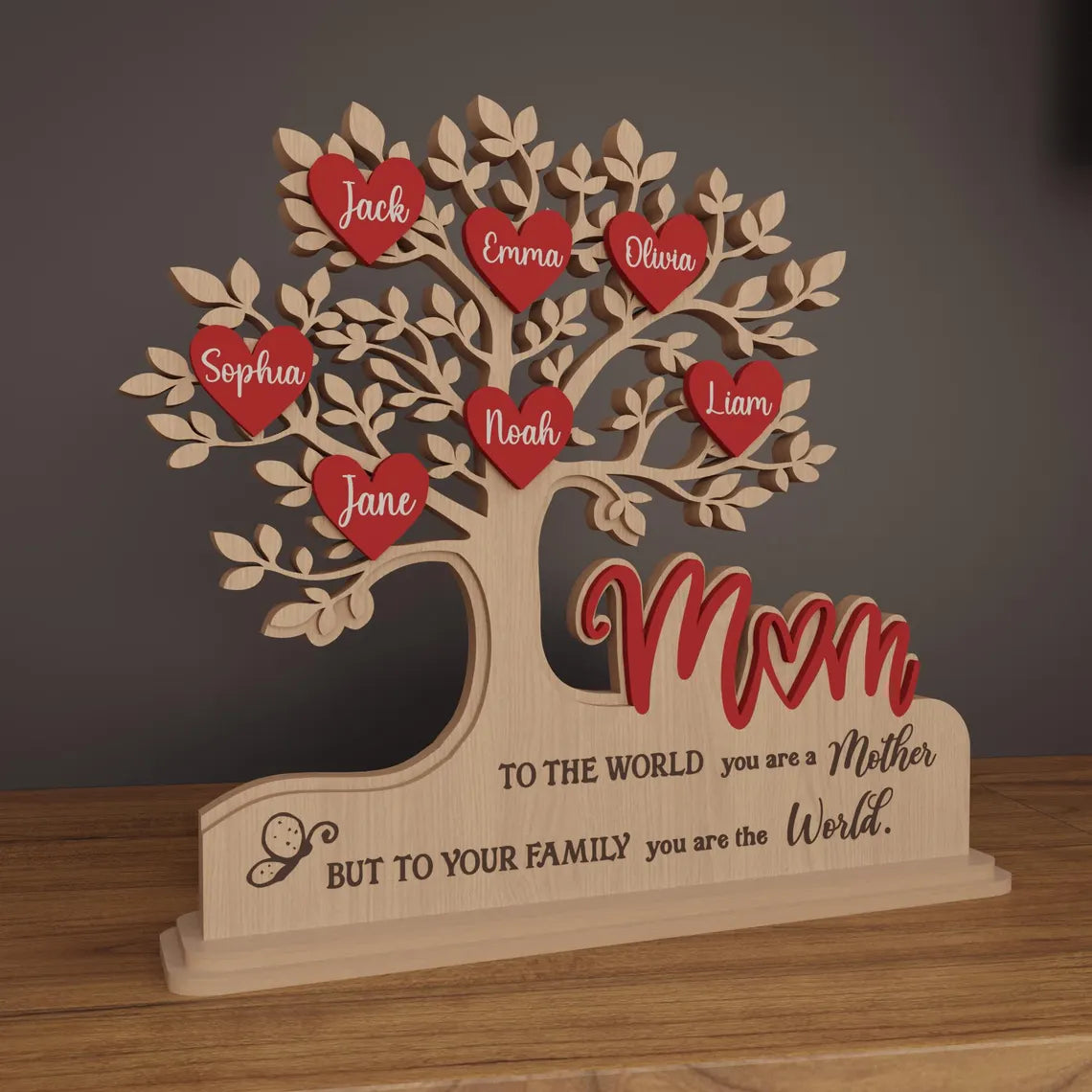 Custom Family Tree Stand with Names & Hearts | Personalized Gift for Mom