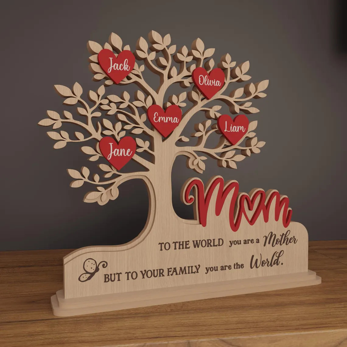 Custom Family Tree Stand with Names & Hearts | Personalized Gift for Mom