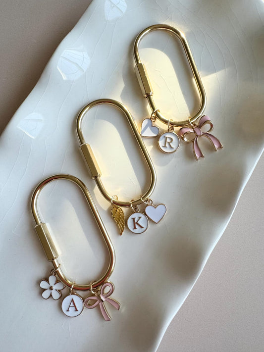 Trendy Purse Charm Keychain with Bow & Initial – Gift for Her