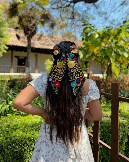 Mexican Graduation Embroidered "Class of 2025" Bow – Floral Design