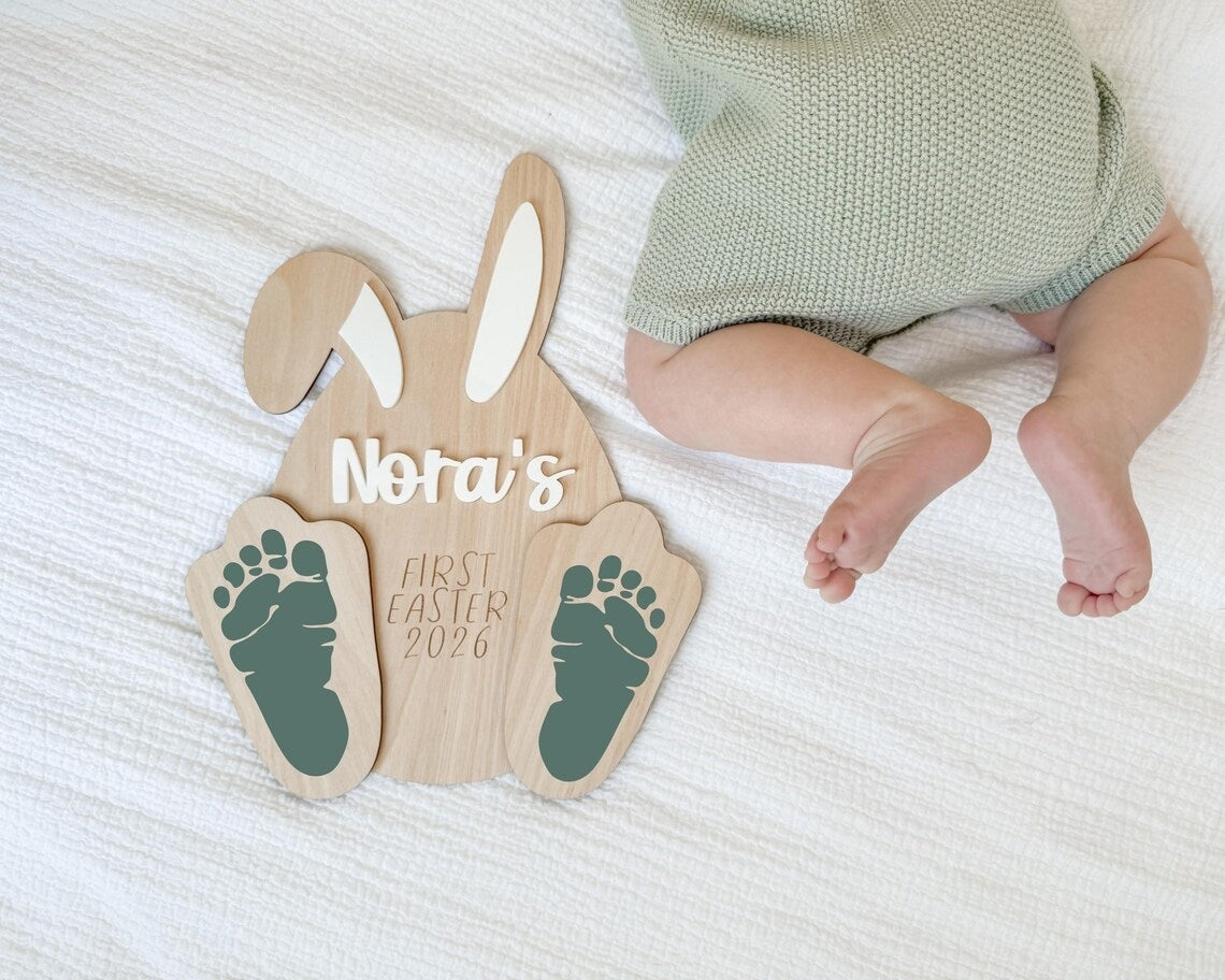 Baby’s First Easter Footprint Keepsake Bunny Plaque | Personalized