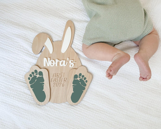 Baby’s First Easter Footprint Keepsake Bunny Plaque | Personalized
