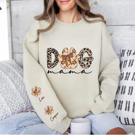 Custom Dog Mama Leopard Sleeve Shirt | Personalized Dog Lover Tee