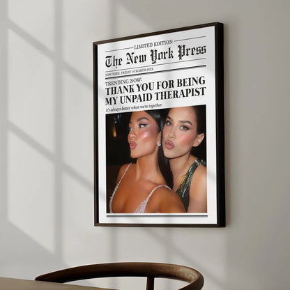 Custom Newspaper Print – Best Friend Gift, Dorm Wall Art