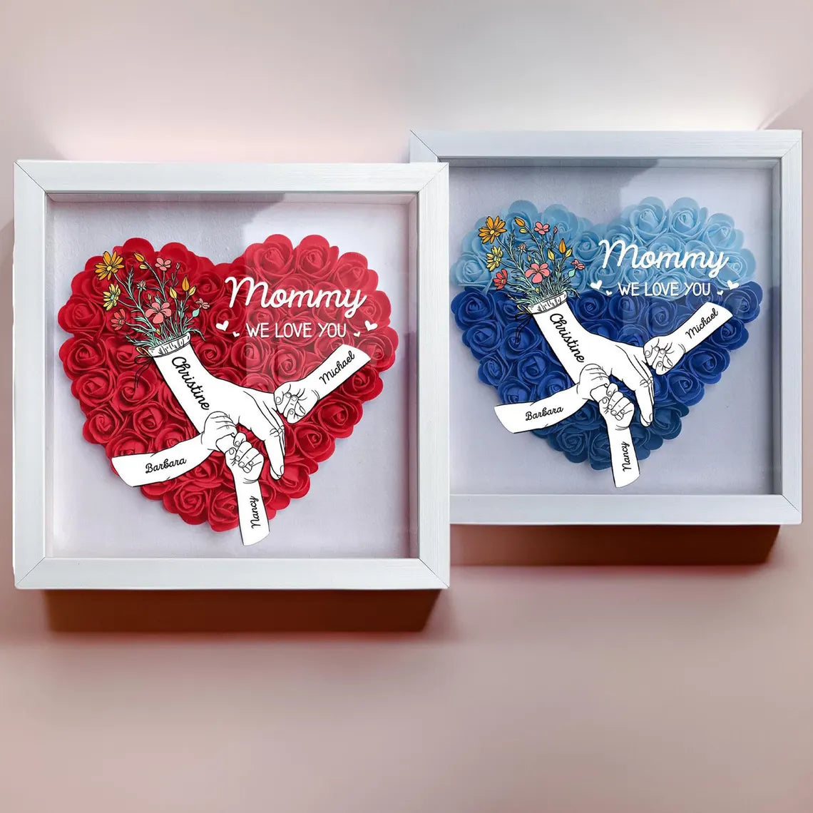Personalized Name Flower Shadow Box | Gift for Mom & Grandma