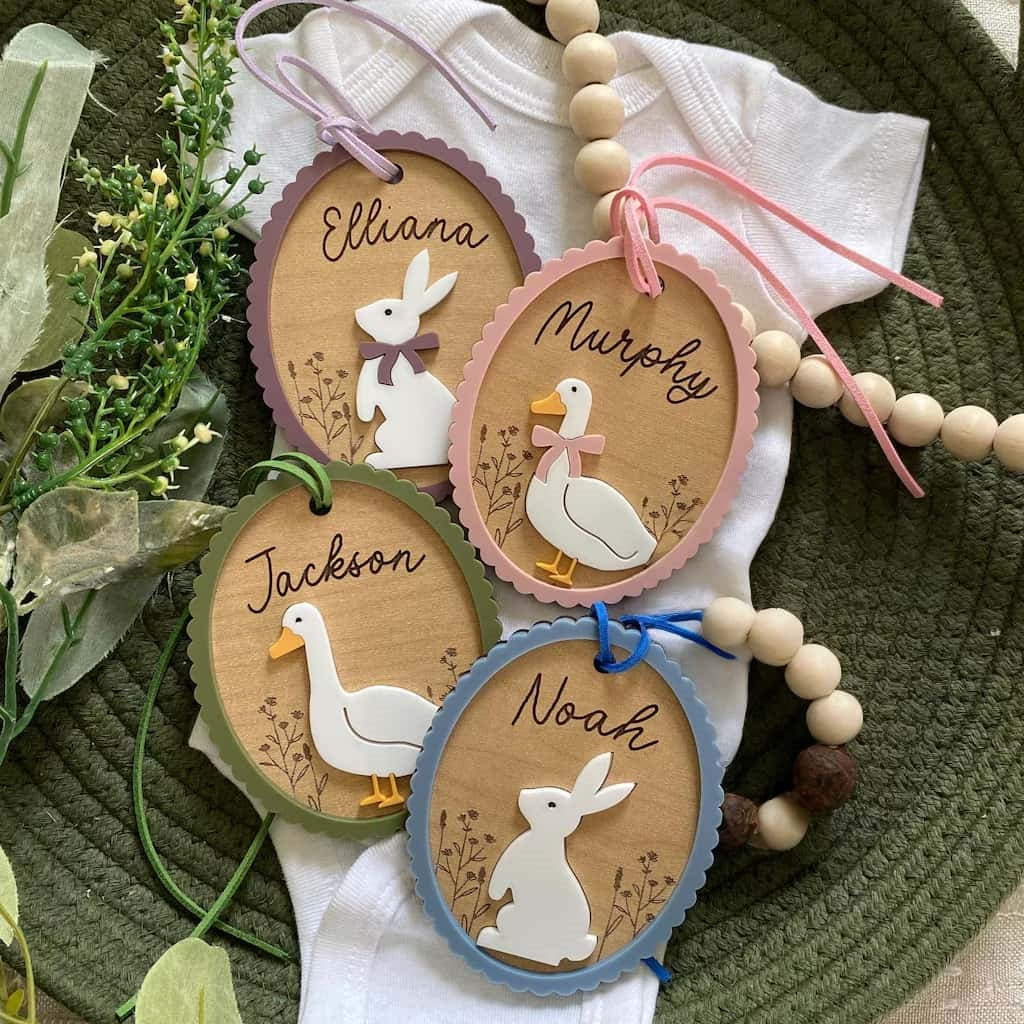 Custom Easter Basket Tag – Personalized Bunny or Goose Name Tag
