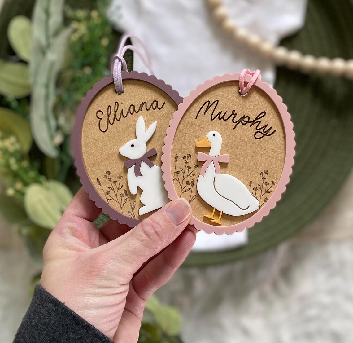Custom Easter Basket Tag – Personalized Bunny or Goose Name Tag