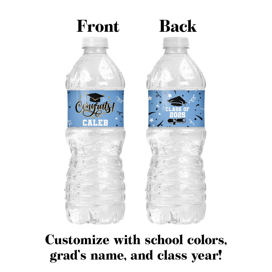 Graduation Water Bottle Labels – Custom Class of 2025 Grad Party Decor