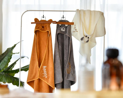 Personalized Hooded Baby Towel – Custom Name & Animal Design