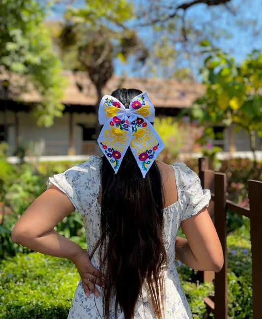 Mexican Graduation Embroidered "Class of 2025" Bow – Floral Design