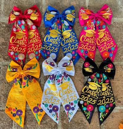Mexican Graduation Embroidered "Class of 2025" Bow – Floral Design