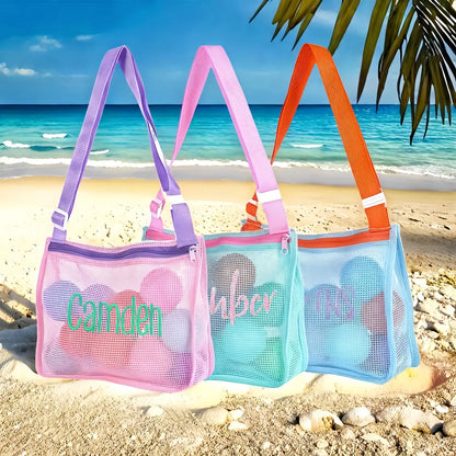 Personalized Name Mesh Seashell Beach Bag for Kids