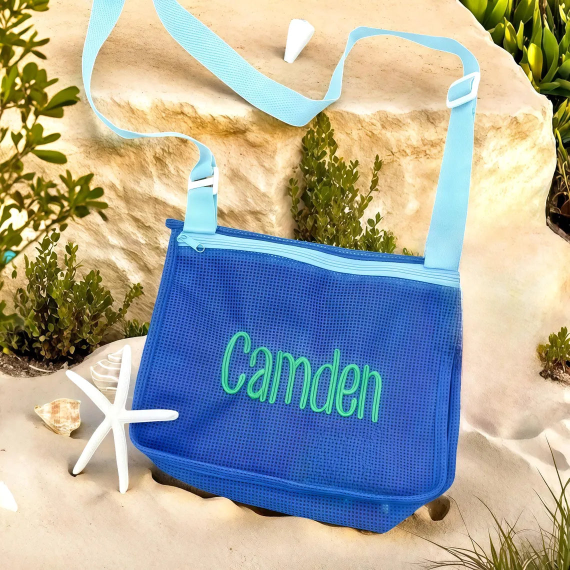Personalized Name Mesh Seashell Beach Bag for Kids