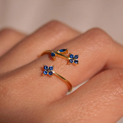 Something Blue Sapphire Flower Ring – Adjustable 925 Sterling Silver