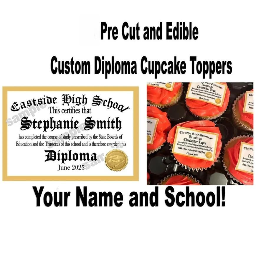 Custom Edible Graduation Diploma Cupcake Toppers | Class of 2025