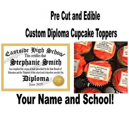 Custom Edible Graduation Diploma Cupcake Toppers | Class of 2025