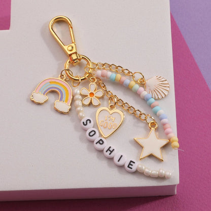 Custom Name Backpack Charm | Personalized Rainbow Beaded Keychain Gift
