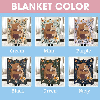 Personalized Mama Bear Flower Blanket – Custom Gift for Mom & Grandma