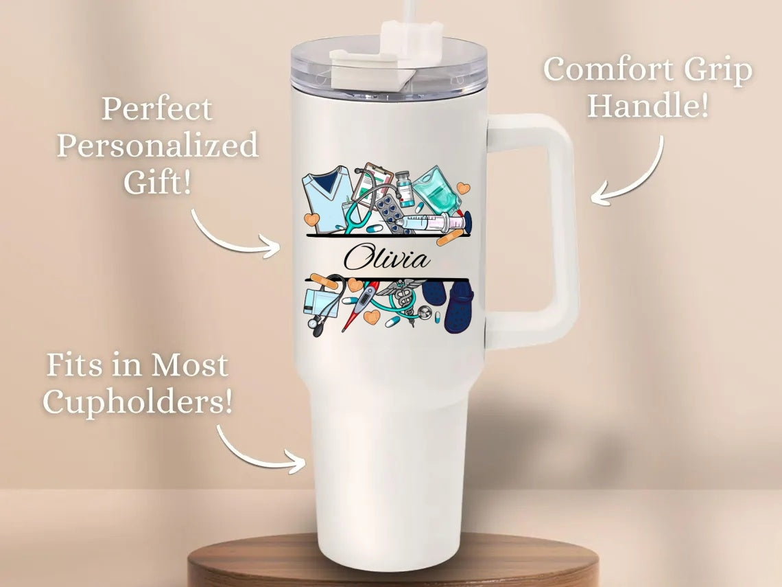 Custom Nurse Tumbler - Personalized 40oz with Handle