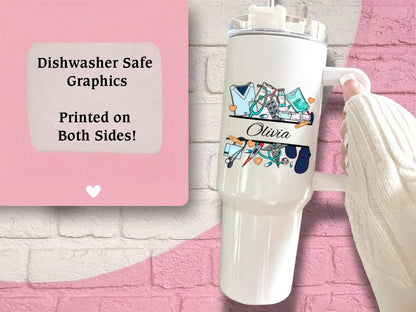 Custom Nurse Tumbler - Personalized 40oz with Handle