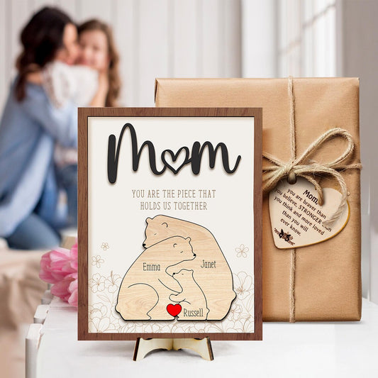 Personalized Bear Family Puzzle Sign – Custom Mother’s Day Gift