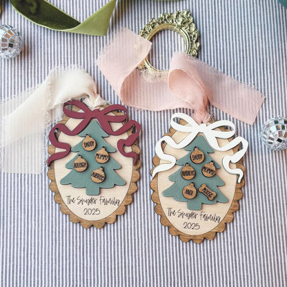 Personalized Family Christmas Bow Ornament – Retro Keepsake