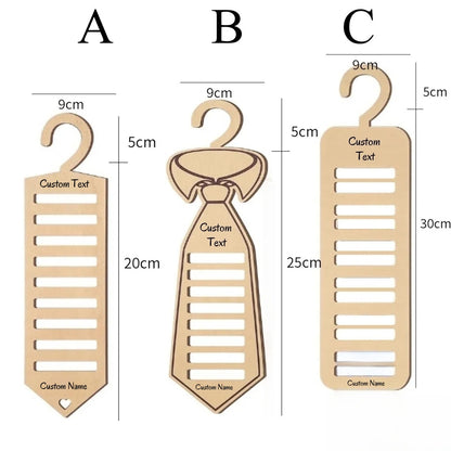 Custom Wood Tie Hanger – Personalized Closet Organizer Gift for Men