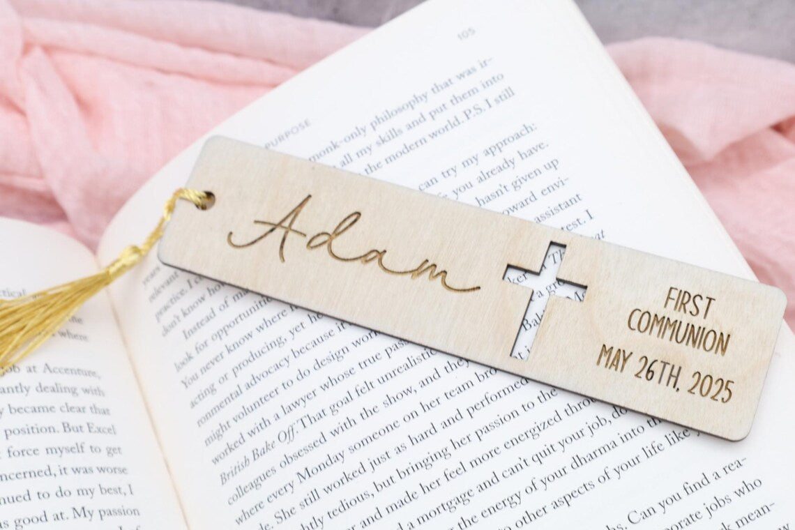 Custom First Communion  Wooden Bookmark – Personalized Catholic Gift