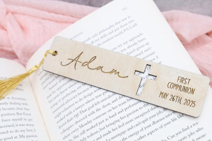 Custom First Communion  Wooden Bookmark – Personalized Catholic Gift