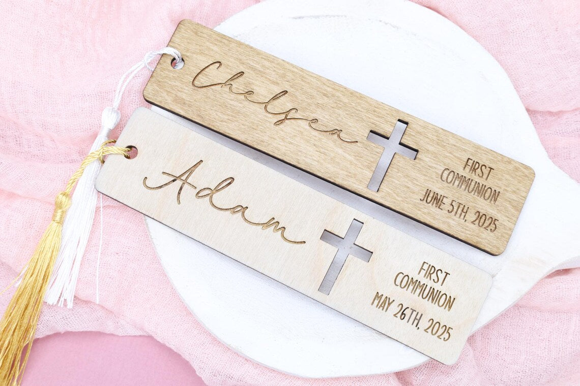 Custom First Communion  Wooden Bookmark – Personalized Catholic Gift