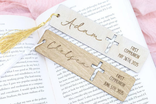 Custom First Communion  Wooden Bookmark – Personalized Catholic Gift
