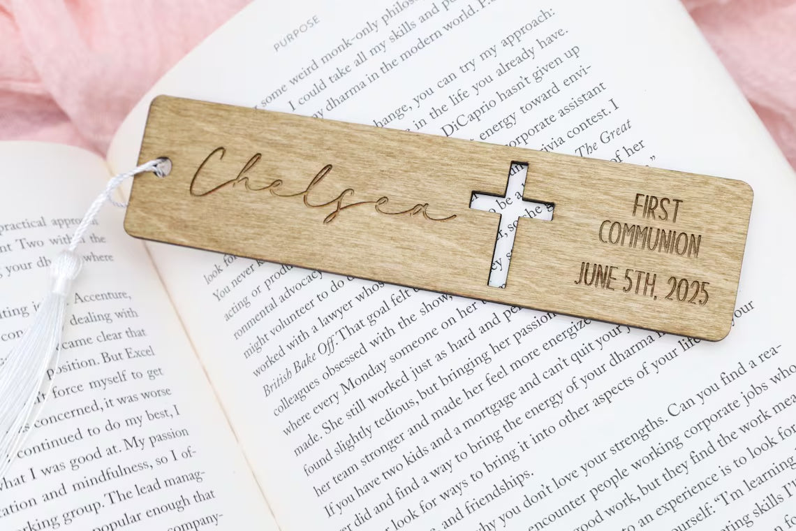Custom First Communion  Wooden Bookmark – Personalized Catholic Gift