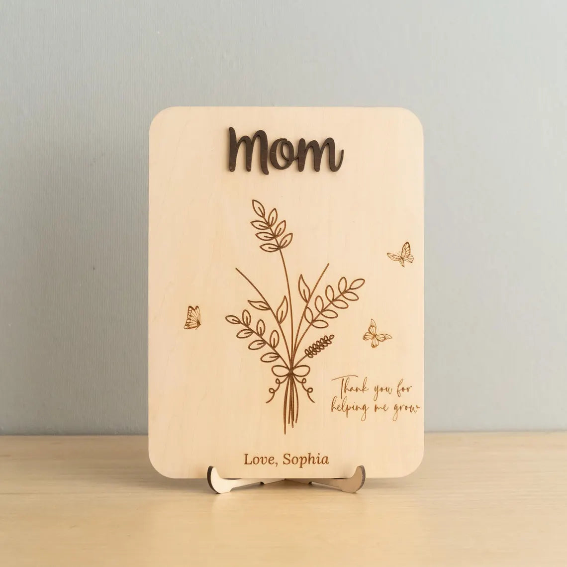 Personalized Mom Handprint Flower Wooden Sign Gift