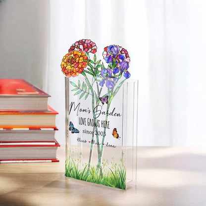 Custom Acrylic Book Vase with Holographic Birth Flowers – Perfect Mother’s Day Gift