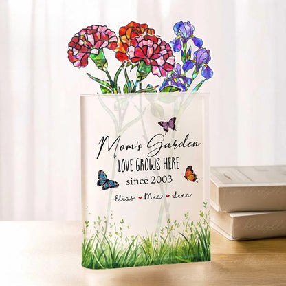 Custom Acrylic Book Vase with Holographic Birth Flowers – Perfect Mother’s Day Gift