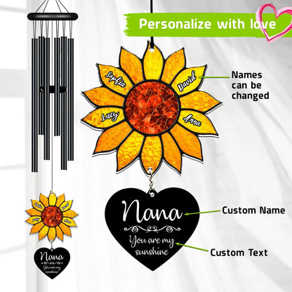 Personalized Nana Sunflower Wind Chime – Custom Grandma Gift