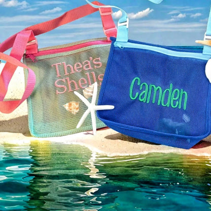 Personalized Name Mesh Seashell Beach Bag for Kids