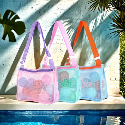 Personalized Name Mesh Seashell Beach Bag for Kids