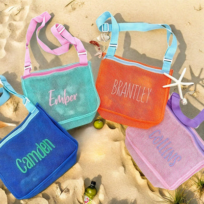 Personalized Name Mesh Seashell Beach Bag for Kids